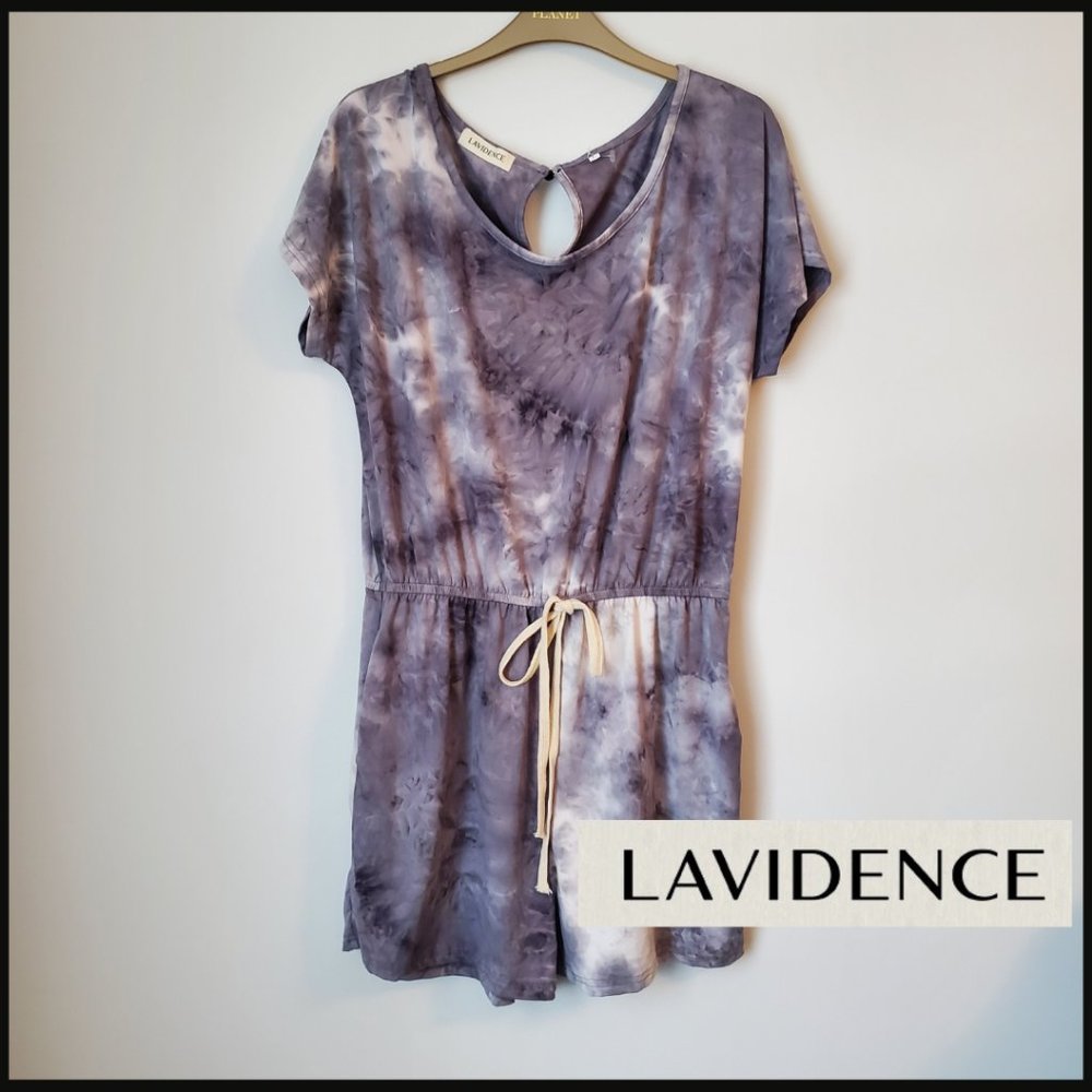 Women's T-shirt Shorts Romper Outfit Super Soft Elastic Waist Grey Tie Dye LARGE